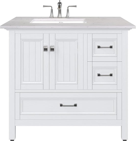 Eviva Britney 36 in. White Single Sink Bath Vanity with Carrara Quartz Top and Undermount Porcelain Sink