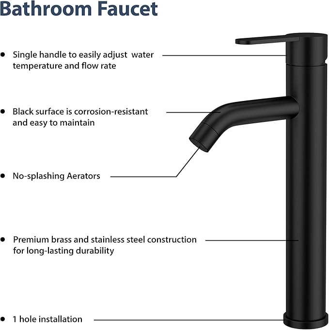Logmey 16" Glass Bathroom Vessel Sink Vanity Countertop Round Bowl with Black Faucet and Chrome Pop up Drain Set,Glass Art Basin,Dark Bronze