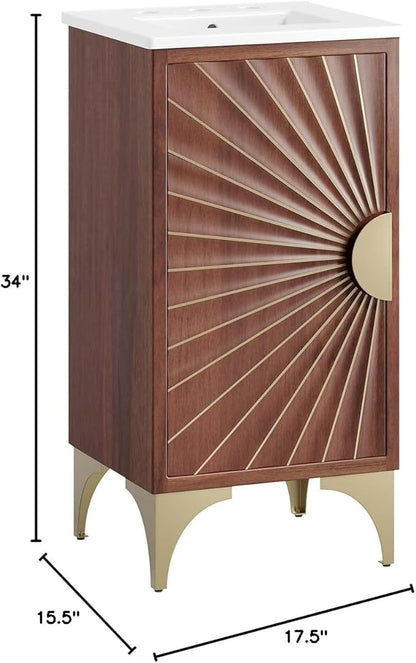 Modway Daylight Bathroom Vanity Cabinet with Ceramic Sink Basin, 18 Inch, White Walnut