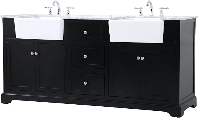 72 Double Bathroom Vanity, with Carrara White Marble Top Soft-Close, Black