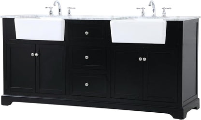 72 Double Bathroom Vanity, with Carrara White Marble Top Soft-Close, Black