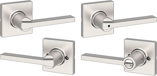 Kwikset Casey Interior Passage Door Handle 2 Pack, Lever for Closet and Hallway Doors, Reversible Non-Locking Handle Lever, Satin Nickel, with Microban Protection