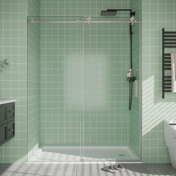 Shower Doors, Frameless Shower Door 56-60" W x 76" H, Sliding Glass with 1/4" (6mm) Clear Tempered Glass for Bathroom