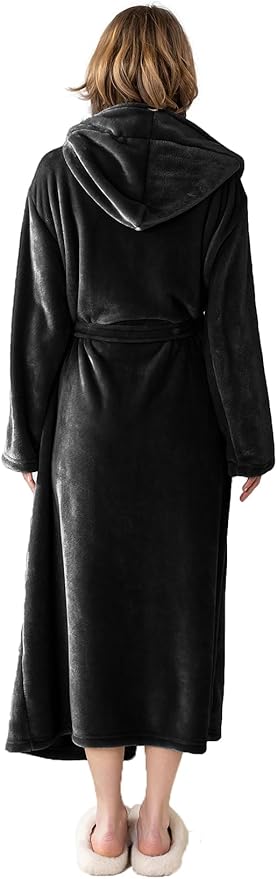 Robes for Women - Hooded Plush Fleece Bathrobe with Sash & Pockets, Full-Length Lightweight Spa Robe