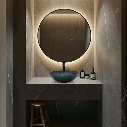 Vessel Sink 16.5" Bathroom Sinks Tempered Glass Green Art Basin Round Bowl with Faucet Combo Green,Countertop Bowl Sink for Lavatory Vanity Cabinet