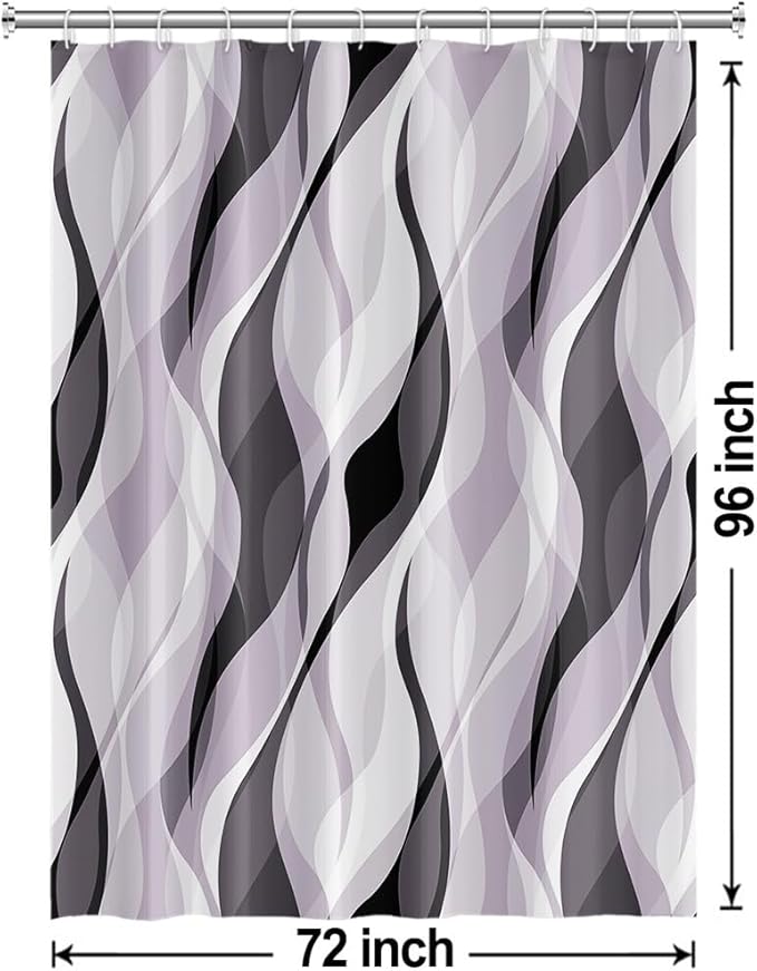 Lavender Shower Curtain, Modern Purple and Grey Striped Shower Curtain Set for Bathroom Waterproof Polyester Shower Curtain with Hooks, 72x96 Inch