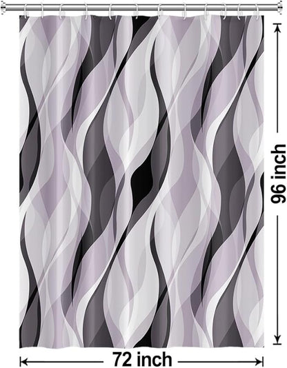 Lavender Shower Curtain, Modern Purple and Grey Striped Shower Curtain Set for Bathroom Waterproof Polyester Shower Curtain with Hooks, 72x96 Inch