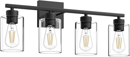 4 Light Bathroom Vanity Light - Matte Black Bathroom Light Fixtures UL Certification, Round Light Fixture Over Mirror, Farmhouse Light Fixtures for Bathroom & Bedroom