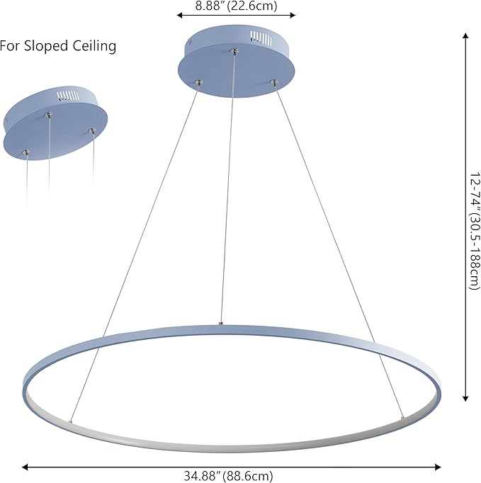 JONATHAN Y 35" Blue Modern Integrated LED Pendant Light, Dimmable Round Hoop Chandelier for Kitchen Island, Dining Room, Adjustable Height Metal Hanging Light (JYL7220D)