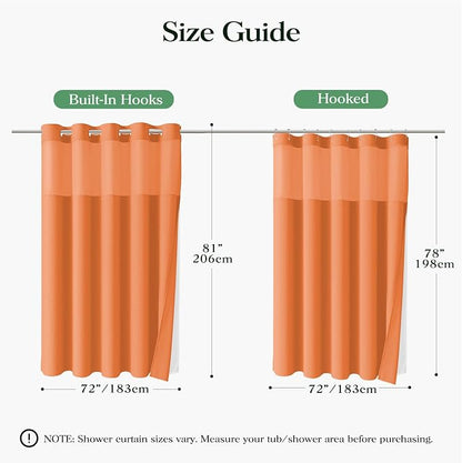 Burnt Orange Hook Free Waffle Shower Curtain & Snap-in Liner,72x81 | Less Time to install, 3 in 1 Fabric Shower Curtain and Liner Set with Magnets, Long, Shower Curtains for Bathroom