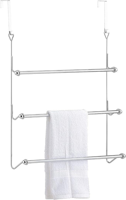 MyGift 3 Tier Over Door Towel Rack, Chrome Bathroom Towel Holder | Maximize bathroom space with a 3-tier chrome-plated over-door towel rack for hanging bath and hand towels or drying laundry