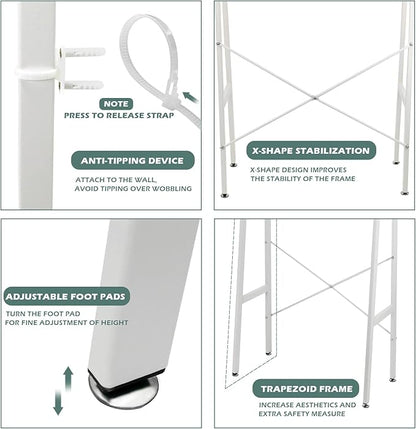 Over Toilet Storage Cabinet Organizer for Bathroom, Over Toilet Shelf, Freestanding Space Saver with Adjustable Shelves, Acrylic Sliding Door, Wide Open Shelf, 2 Hooks, Classic White