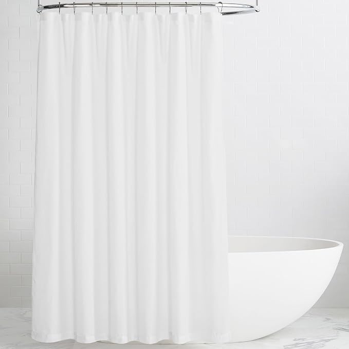 KGORGE Linen Sheer Shower Curtains White for Bathroom Bathtub Decor | Semi-Sheer Waterproof Fabric Lightweight Button Hole Half Privacy Quick Dry Drapes, Hooks Included, W54 x L78