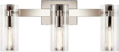 Kichler Jemsa 3 Light Vanity, Modern Light with Clear Fluted Glass in Polished Nickel for Bathroom or Powder Room (9.75" x 22.75"), 55168PN