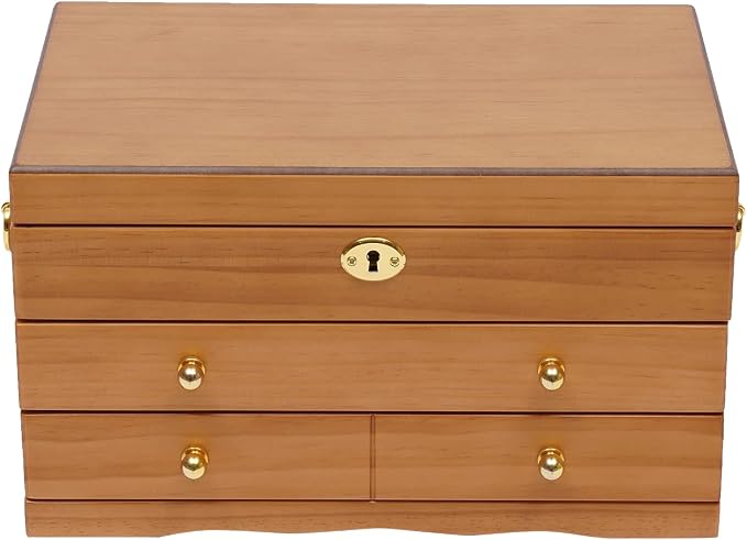 Extra Large 3 Layers Wooden Jewelry Box Jewelry Case Cabinet Armoire Ring Necklacel Gift Storage Box Organizer(3 layers,6 built-in hooks)