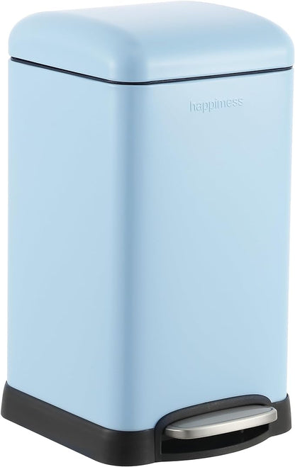 happimess Betty Retro Mini 3.2 Gal Step Trash Can, Tide Pool Blue | Soft-Close Lid, Removable Liner, Iron, Hands-Free Pedal, Satin Finish, Non-Skid Base, Built-In Damper, Modern, Minimalistic