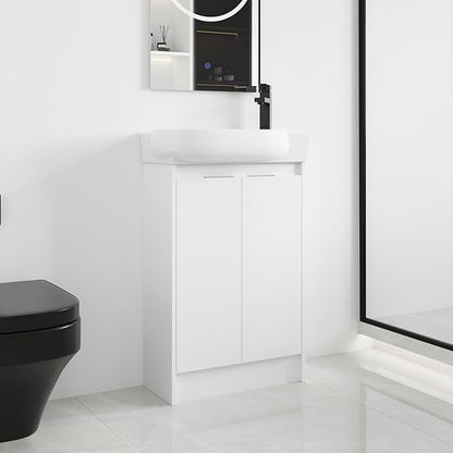 Malwee 23 Inch Freestanding Bathroom Vanity with Sink, 23'' Floor Stand Single Sink Bathroom Vanity Combo, Modern White Cabinet Set with 2 Doors and Ceramics Basin Top, Ajustable Shelf.MA02923GWH