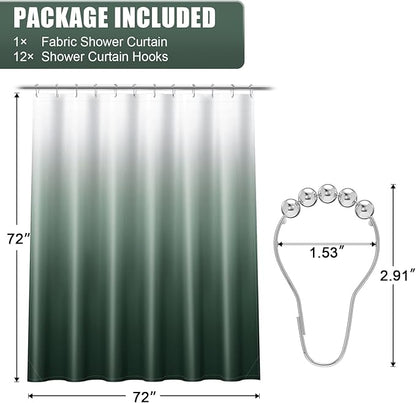 OLANLY Luxury Blackish Green and White Ombre Shower Curtain Sets with 12 Hooks, Waterproof and Washable Decorative Shower Curtains for Bathroom, 72x72 Inches