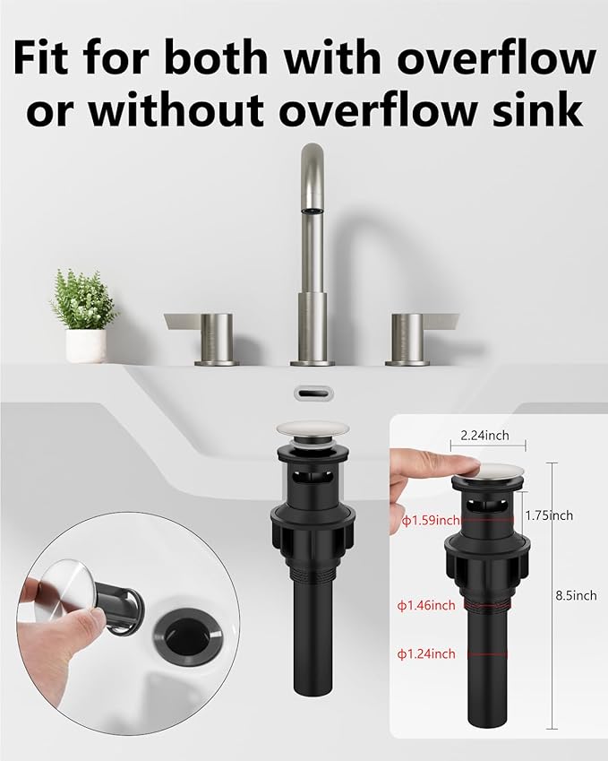 Bathroom Sink Faucet 3 Hole 8 Inch Widespread 2-Handle Vanity Faucet SUS304 Stainless Steel with Pop-Up Drain and Supply Lines Brushed Nickel