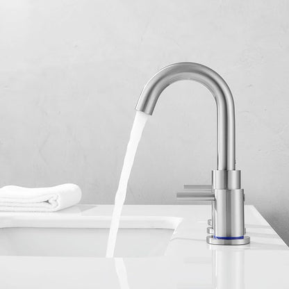 Brushed Nickel Bathroom Faucet 3 Hole, 2 Handle Bathroom Sink Faucet, 8 Inch Widespread Bathroom Faucets, Stainless Steel Vanity Faucet for Bathroom Sink with Pop Up Drain, AML-21754-BN
