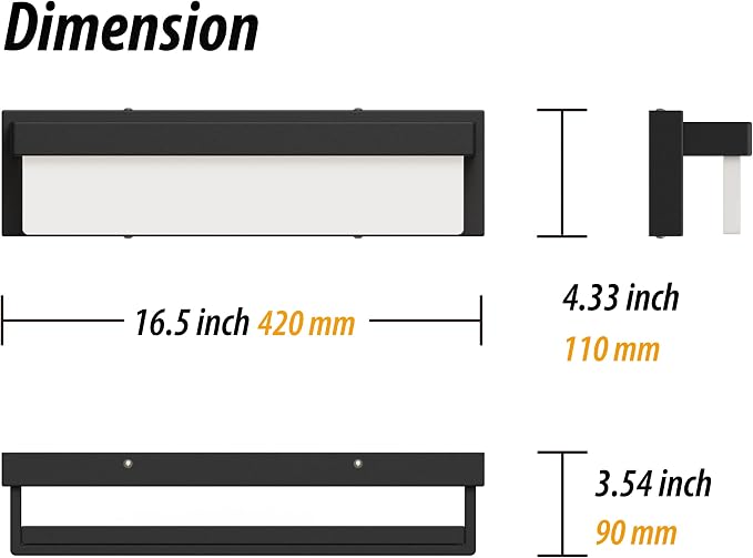 LED Bathroom Vanity Light Fixture Over Mirror 16.5 inch Modern Rectangle Black Matte Metal Lighting Bar 4000K Daylight Wall Sconce (Black)