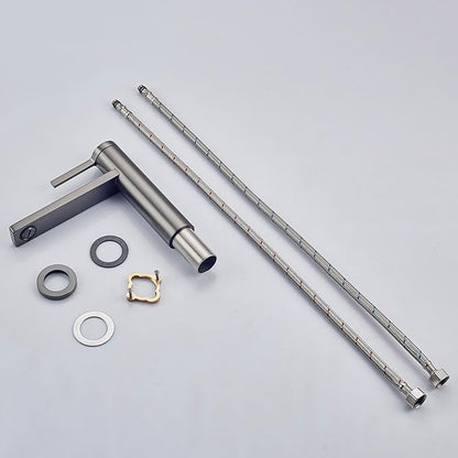 Single Hole Faucet for Bathroom Sink Brass Bathroom Faucet Single Handle Hot and Cold Gun Gray
