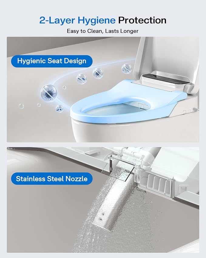 Smart Bidet Toilet Seat Round, KEETO Electric Heated Seat with Instant Warm Water, Warm Air Dryer, Front & Rear Wash, Oscillating Nozzle, Wireless Remote, Night Light, Soft Close Lid