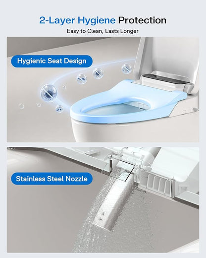 Smart Bidet Toilet Seat Elongated, KEETO Electric Heated Seat with Instant Warm Water, Warm Air Dryer, Front & Rear Wash, Oscillating Nozzle, Wireless Remote, Night Light, Soft Close Lid