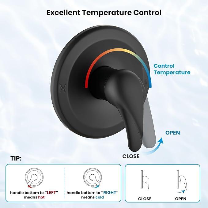 gotonovo Shower Faucet Set with Valve 6 Mode Rain Head Matte Black | Bathroom Shower Head and Handle Set Complete Combo,6 Mode Multi 6’’ ABS Rainfall Showerhead,Brass Valve Trim Kit,Wall Mount