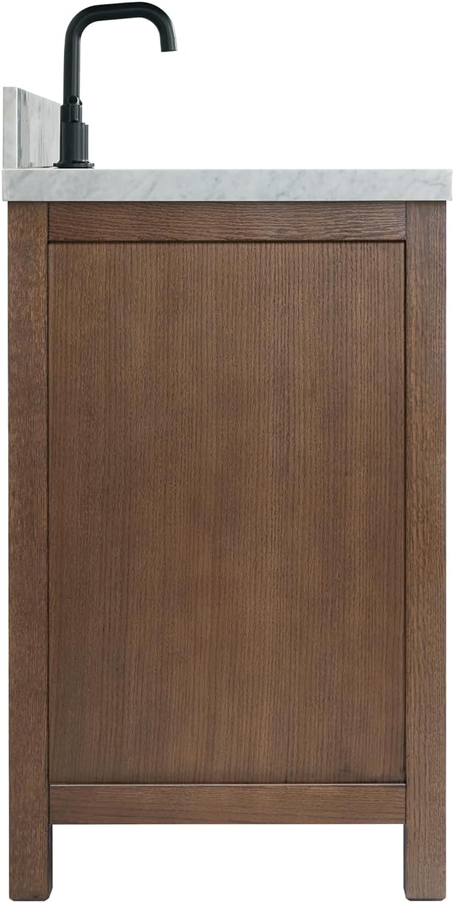 ARIEL Cambridge 60-inch Bathroom Vanity with Sink,Solid Wood, 1.5-inch Italian Carrara Marble Countertop, Single Rectangular Porcelain Sink, 2 Soft Closing Doors, 9 Dovetail Drawers, Brown Oak