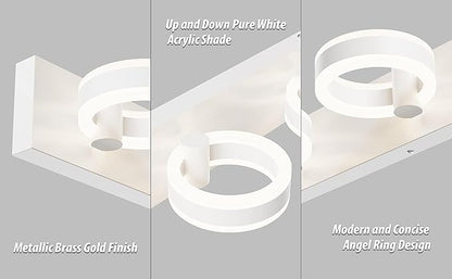 LED Bathroom Light Fixtures, 33inch White Vanity Lights, Modern 4 Light Acrylic Wall Sconces, 350° Rotatable Wall Lighting Fixture Over Mirror