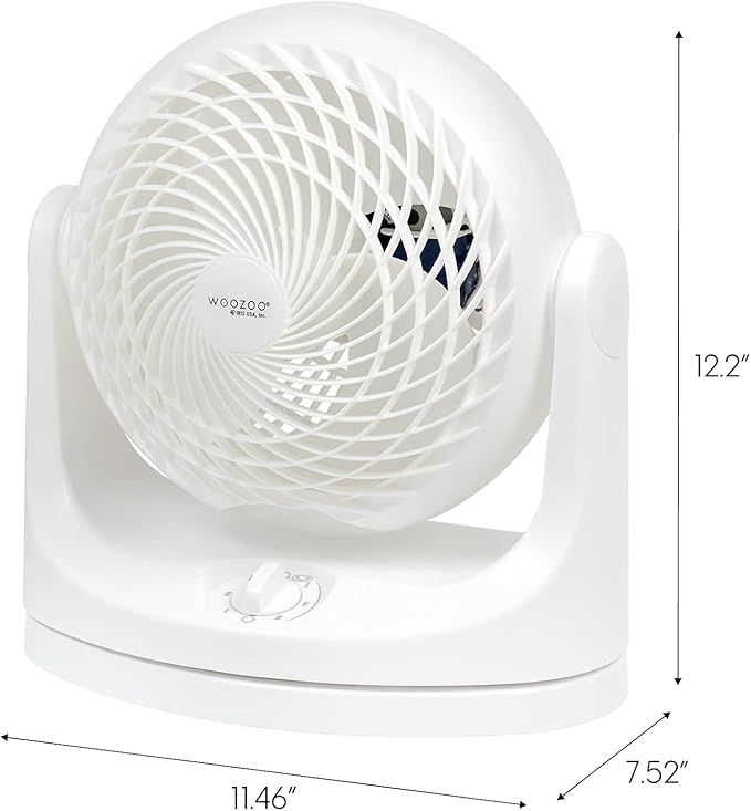 IRIS USA WOOZOO Desk Fan, Oscillating Table Air Circulator, 3 Speeds, 52ft Max Air Distance, 112° Adjustable Tilt, 30db Quiet Motor, Small Fan for Bedroom, Office, Dorm, White
