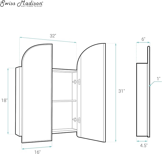 Swiss Madison Porte 32 x 31 Arched Recessed/Wall Mount Medicine Cabinet with Mirror in Black