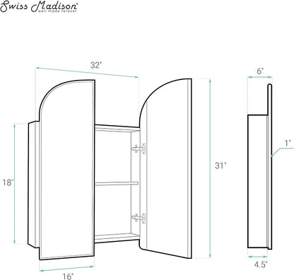 Swiss Madison Porte 32 x 31 Arched Recessed/Wall Mount Medicine Cabinet with Mirror in Black