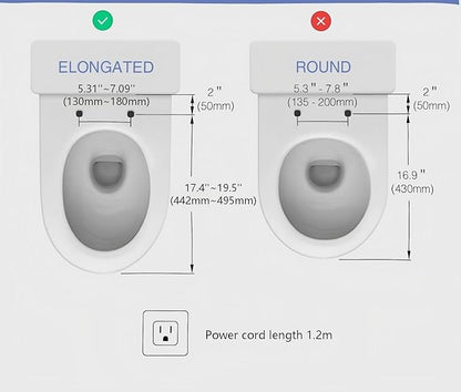 Electric Bidet Toilet Seat Elongated with Dryer – Smart Bidet Seat with Heated Seat,Warm Water Wash,Energy Saving Mode,Wireless Remote,Slow-Close Lid & Night Light