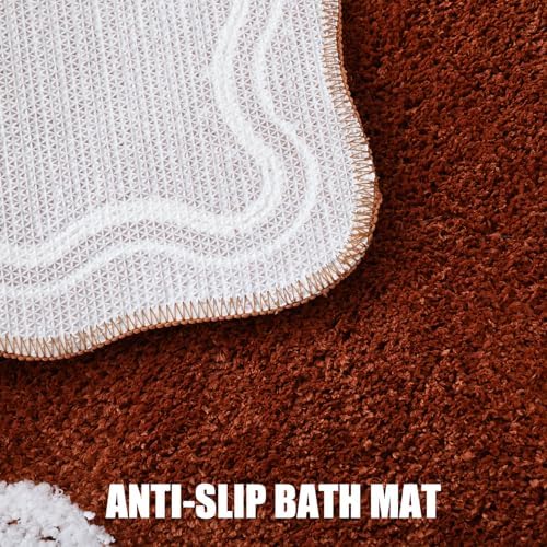 TRUEDAYS Terracotta Scalloped Bath Mat - Soft Microfiber Bathroom Rug, Non-Slip Cute Mat for Tub & Shower, Aesthetic Decor for Modern Bathrooms,32x20 Inches