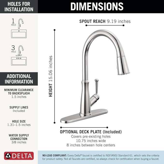 Delta Westville Chrome Kitchen Faucet with Pull Down Sprayer, Contemporary Single Hole Kitchen Sink Faucet, Single Handle, Chrome 9110-DST