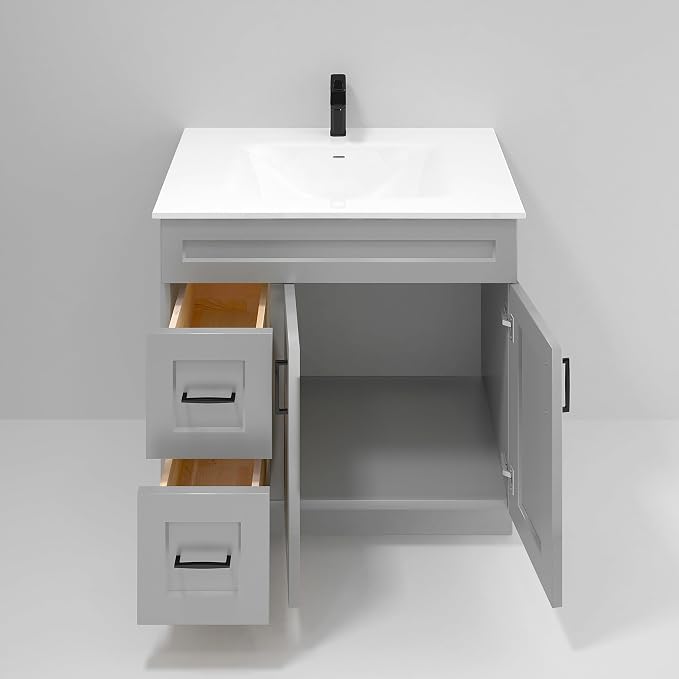 36" Light Grey Shaker Bathroom Vanity Base – Ready-to-Assemble Sink Cabinet with Drawers, Freestanding Bathroom Vanity Base Only, No Top or Sink