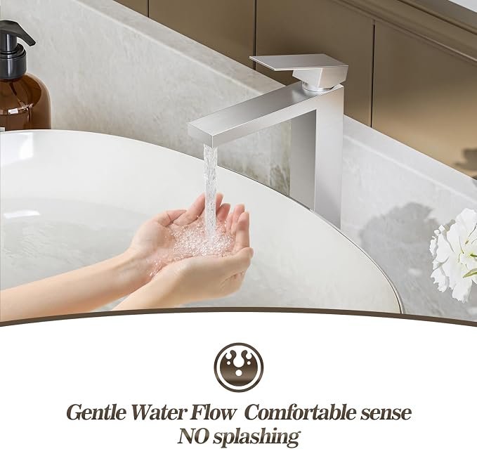 Brushed Nickel Tall Bathroom Faucet for Vessel Sink Single Hole Single Handle Vessel Sink Faucet Vanity Bathroom Faucet Above countertop Sink with Water Supply Hose,BF3530P-BN-V