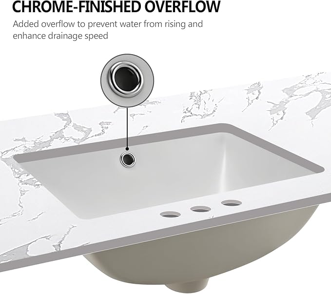 48"x22" Vanity Top with Sink, Engineered Stone Vanity Top with Rectangular Undermount Ceramic Double Sink, 8 Inch Faucet Hole Spacing with Backsplash Countertops for Bathroom