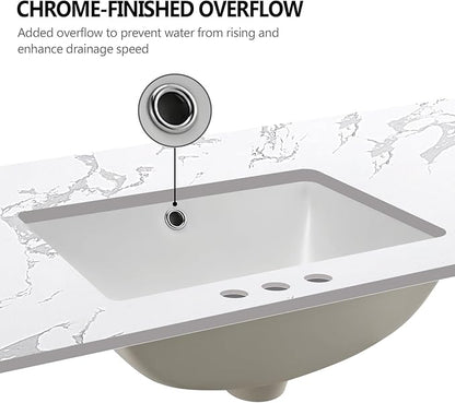 48"x22" Vanity Top with Sink, Engineered Stone Vanity Top with Rectangular Undermount Ceramic Double Sink, 8 Inch Faucet Hole Spacing with Backsplash Countertops for Bathroom