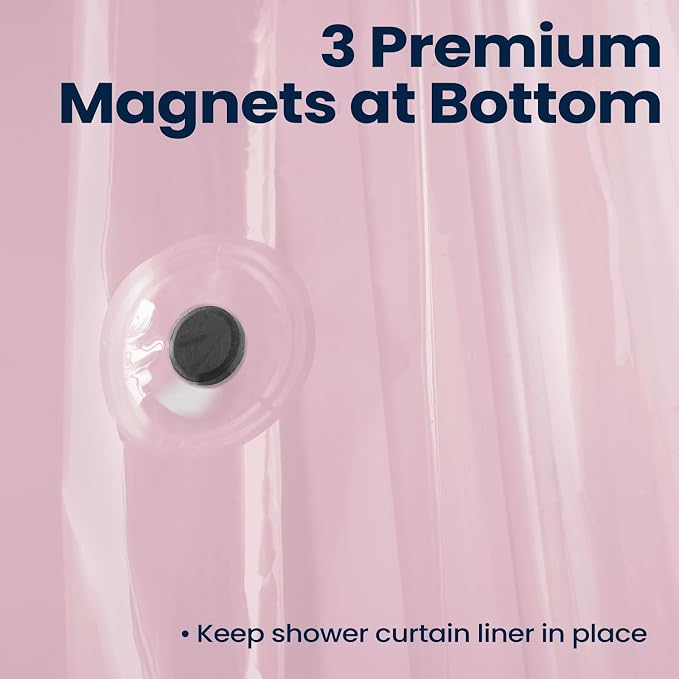 downluxe Shower Curtain Liner, PEVA Plastic Shower Liner with 3 Magnets, 72" x 72" Waterproof Bathroom Curtain, Pink, 1 Pack