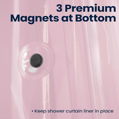 downluxe Shower Curtain Liner, PEVA Plastic Shower Liner with 3 Magnets, 72" x 72" Waterproof Bathroom Curtain, Pink, 1 Pack