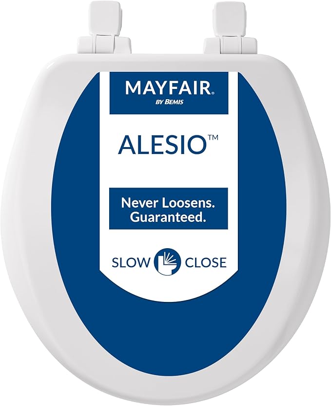 Myafair Alesio II Slow Close Toilet Seat, Easy Clean Hinges and Adjustable Perfect Fit Wood Seat, Made in USA, Round, White