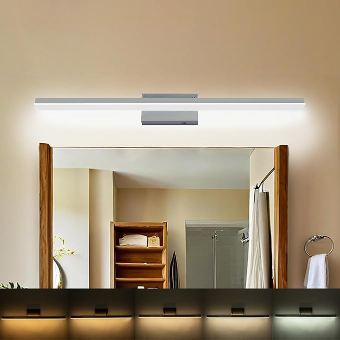 36in Modern Bathroom Led Vanity Light, Dimmable 5CCT Lighting Bar, Over Mirror Rotatable Vanity Lighting Fixture, Adjustable Brushed Nickel Vanity Light for Bathroom Bedroom