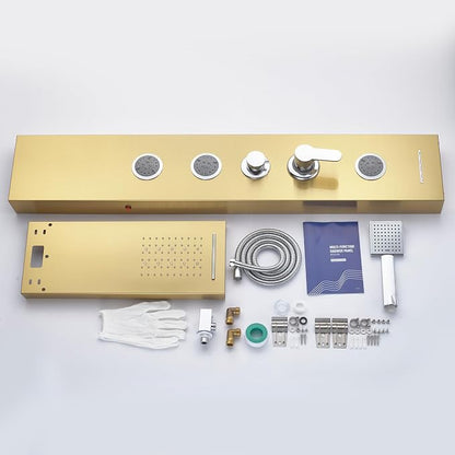 5-in-1 Shower Panel Tower System with LED Lights, 2-in-1 Body Massage, Rainfall, Waterfall,Handheld and Tub Spout, Stainless Steel Shower Column - Gold