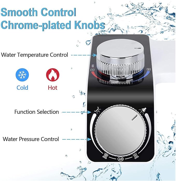 Self-Cleaning Non-Electric Dual Nozzle Bidet Attachment for Toilet Seat with Warm Water Jet Spray for Toilet Bathroom Bidet Toilet Sprayer Adjustable Water Pressure, Rear and Feminine Wash