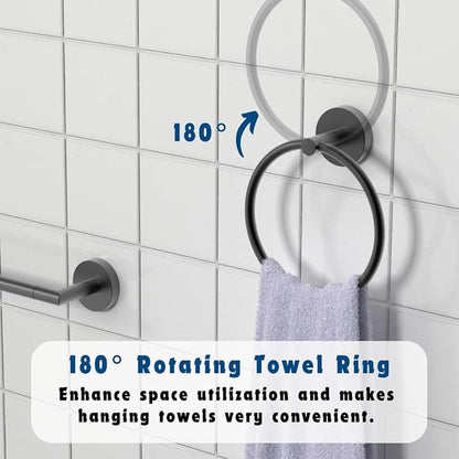 LAKETON Collection, 5-Piece Bathroom Hardware Accessories Set, Towel Ring, Adjustable Expandable Towel Bar, Two Towel and Robe Hook, Toilet Paper Holder, Wall Mounted, Satin Nickel