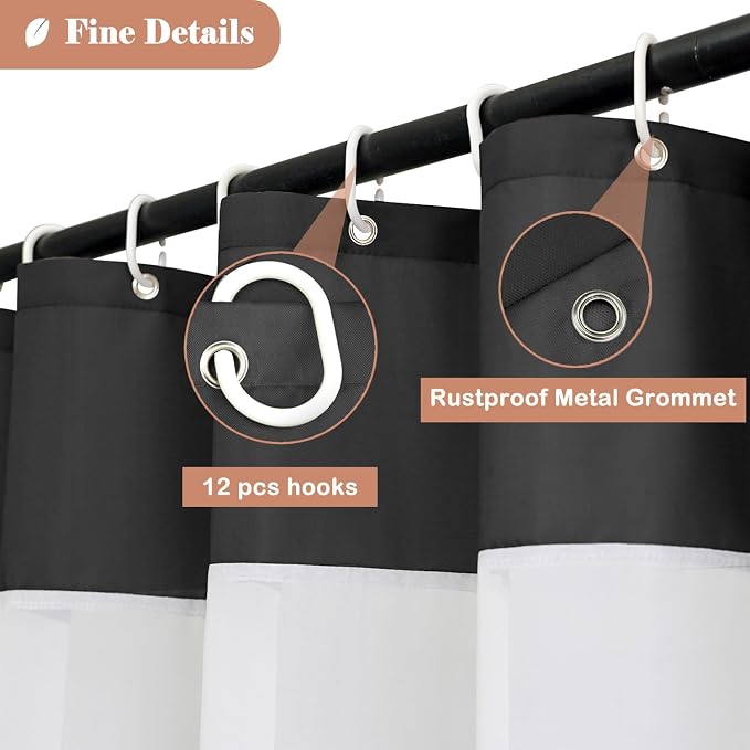 UFRIDAY Dark Shower Curtain Long 72-Inch x 78-Inch, Fashion Polyester Shower Curtains for Bathroom