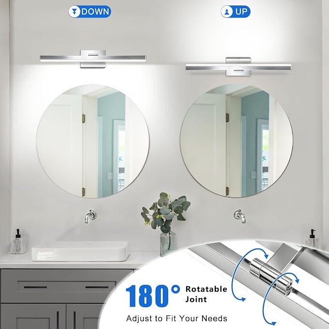 IZORRO Modern Bathroom Vanity Light 24 inch, Rotatable, 16W Dimmable Led Bathroom Light Fixture Over Mirror, Chrome Vanity Light Bar (Cool White 6000K)